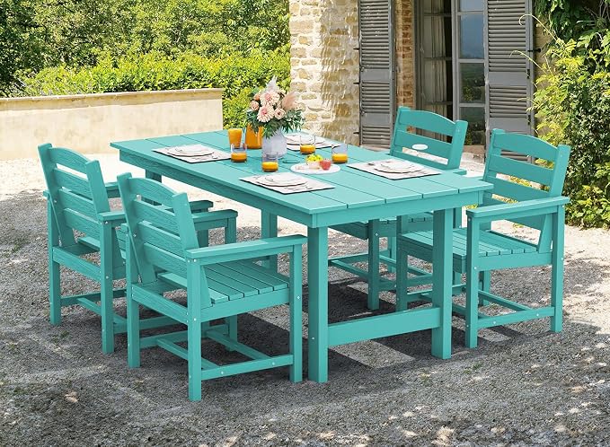 SERWALL 67" Rectangle Outdoor Dining Table for 6, Aruba | Patio Dining Table with an umbrella hole, HDPE Outdoor Dining Table which can holds up to 220LBS