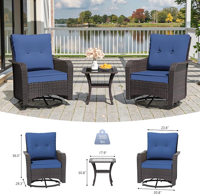 9 PCS Outdoor Patio Furniture Set,Outdoor Sectional Furniture All Weather PE Rattan Wicker Patio Conversation Set,Swivel Rocking Chairs Set,Navy Blue