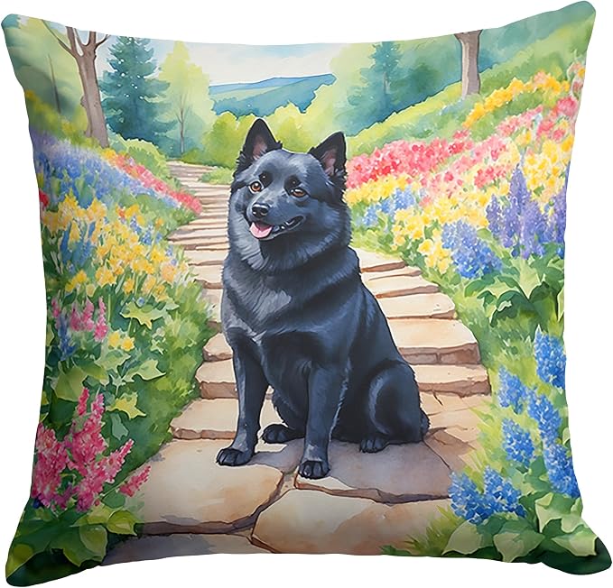 Caroline's Treasures Schipperke Spring Path Throw Pillow Machine Washable, Indoor Outdoor Decorative Pillow for Couch, Bed or Patio, 18Hx18W