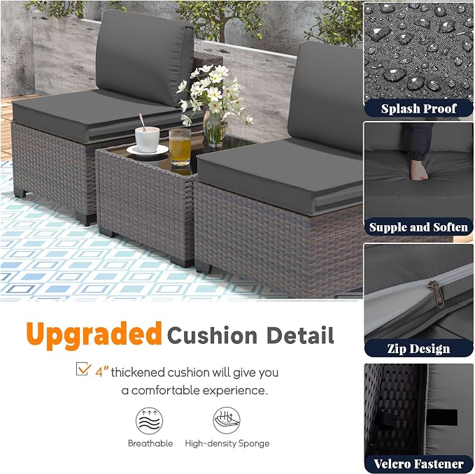 Patio Furniture Set with Fire Pit Table 10 Pieces Outdoor Sectional Sofa Set,PE Rattan Wicker Patio Conversation Set w/43in 55000 BTU Propane Fire Pit Table,Grey