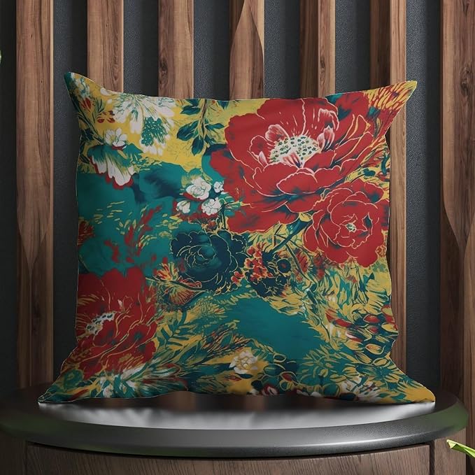 Animal Tiger Stripe Colorful Chinoiserie Throw Pillow Covers Peony Floral Asian Throw Pillow Cover Classic Outdoor Garden Decoration for Patio Funiture Garden 18x18 in