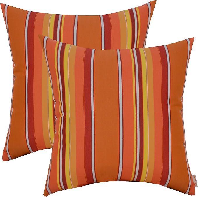 RSH DECOR Square Throw Pillows Set of 2, 17x17 Inch Decorative Pillows for Couch, Water-Resistant Patio Furniture Pillows, All-Weather Spun Fabric, Dolce Mango - Made in USA