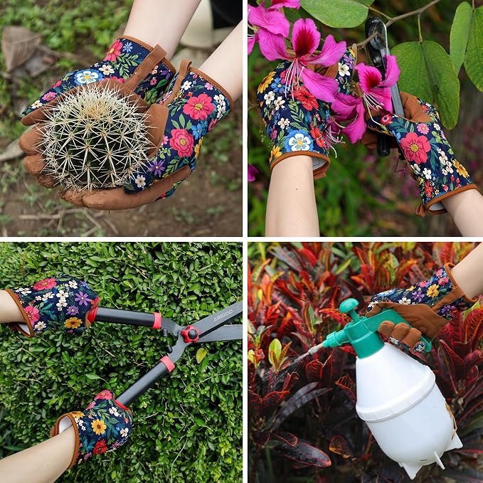 Trifabricy Gardening Gloves for Women, Breathable Leather Garden Gloves with Grip, Thorn-Proof Puncture-Resistant Work Gloves