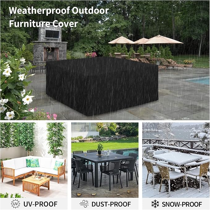 Easy-Going 600D Heavy Duty Patio Furniture Cover, Outdoor Square Table and Chair Set Cover, Waterproof Outdoor Sectional Set Cover (76"L x 76"W x 28"H, Black)