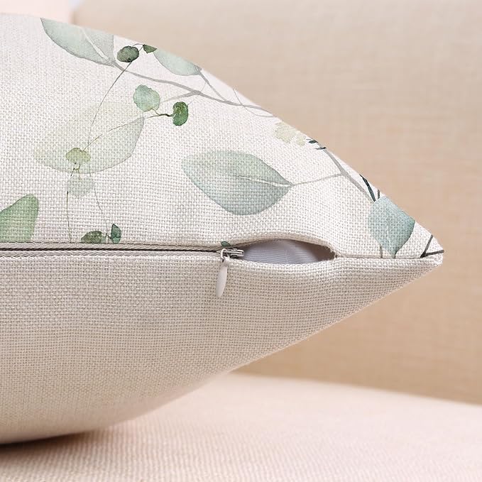Set of 2 Sage Green Outdoor Waterproof Throw Pillow Covers Watercolor Eucalyptus Leaves Decorative Cushion Cases for Outdoor Couch Sofa Patio Furniture Home Decoration 18 x 18 Inch