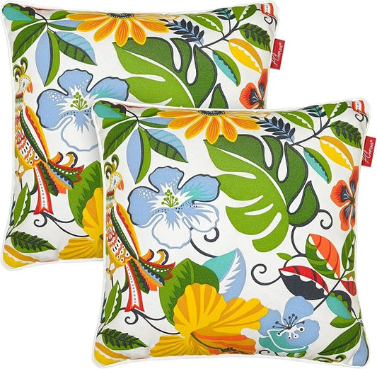 Pack of 2 Outdoor Throw Pillows,16x16 Inch All-Weather Water-Resistant Patio Pillows with Inserts,Decorative Pillows for Patio Furniture,Couch,Sofa,Poolside,Flower Bird