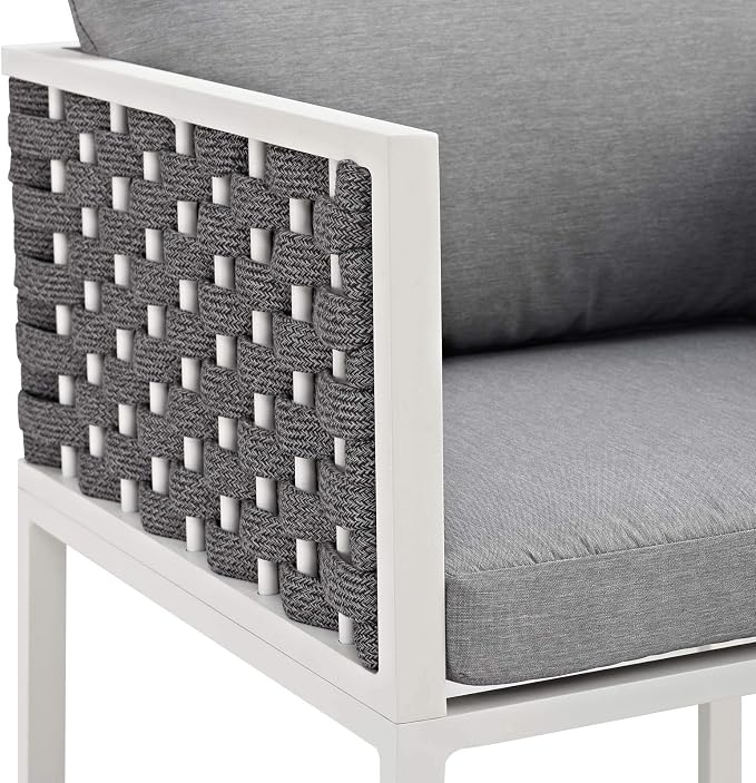 Modway Stance Outdoor Patio Woven Rope Dining Arm Chair in White Gray