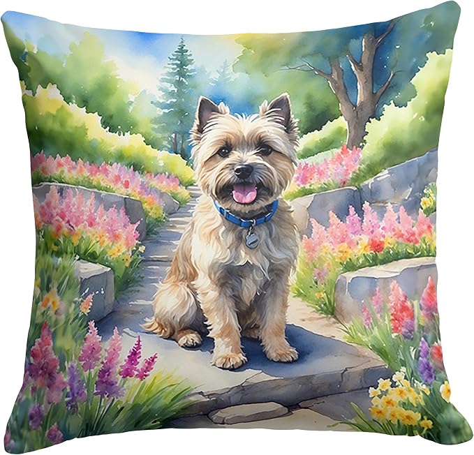Caroline's Treasures Cairn Terrier Spring Path Throw Pillow Machine Washable, Indoor Outdoor Decorative Pillow for Couch, Bed or Patio, 14Hx14W