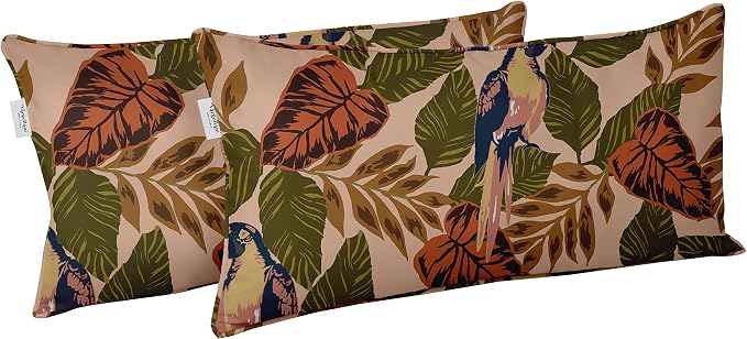 Indoor/Outdoor Polyester Fabric Lumbar Pillow Cover, All-Weather Waterproof Rectangular Cushion Case for Patio Furniture, 12 x 18 Set of 2 - Tropical-17