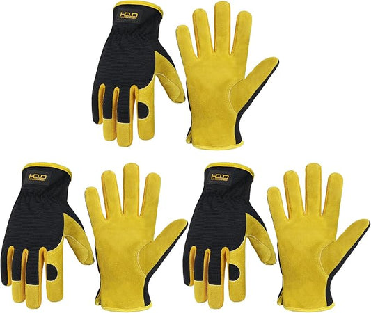 HANDLANDY Leather Gardening Gloves, Leather Work Gloves for Men Women | Durable Utility Men Women Garden Yard Working Glove, for Landscaping, Mechanic, Construction, Driving, Farming, Ranching
