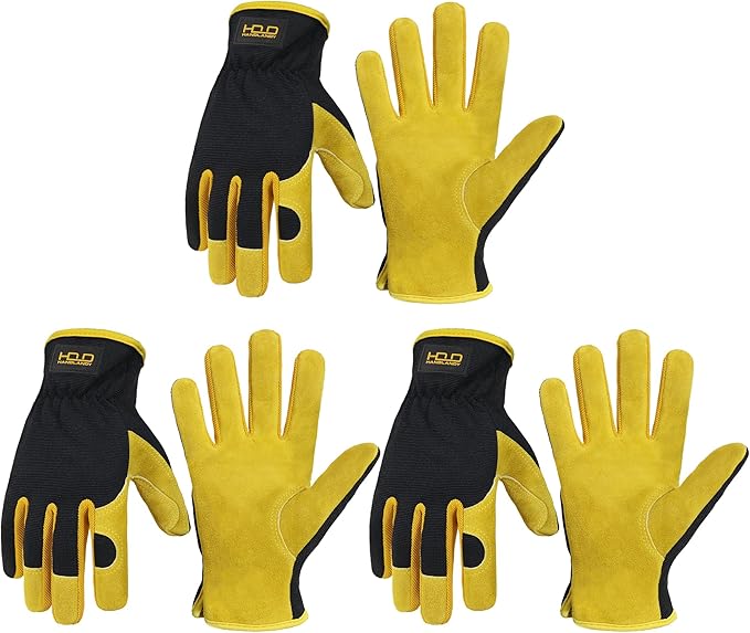 HANDLANDY Leather Gardening Gloves, Leather Work Gloves for Men Women | Durable Utility Men Women Garden Yard Working Glove, for Landscaping, Mechanic, Construction, Driving, Farming, Ranching