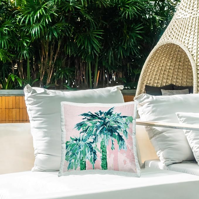 Stupell Industries | Tropical Palms on Pink, 18 x 18 | Outdoor Pillow, Made in USA - By Jane Slivka
