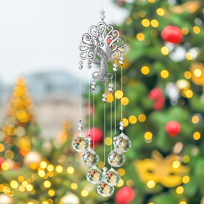 Tree of Life Crystal Prism Suncatcher Rainbow Maker Garden Decor | Crystal Suncatcher Rainbow Maker with Tree of Life Metal Prism for Garden Window Room Outdoor Decor Display