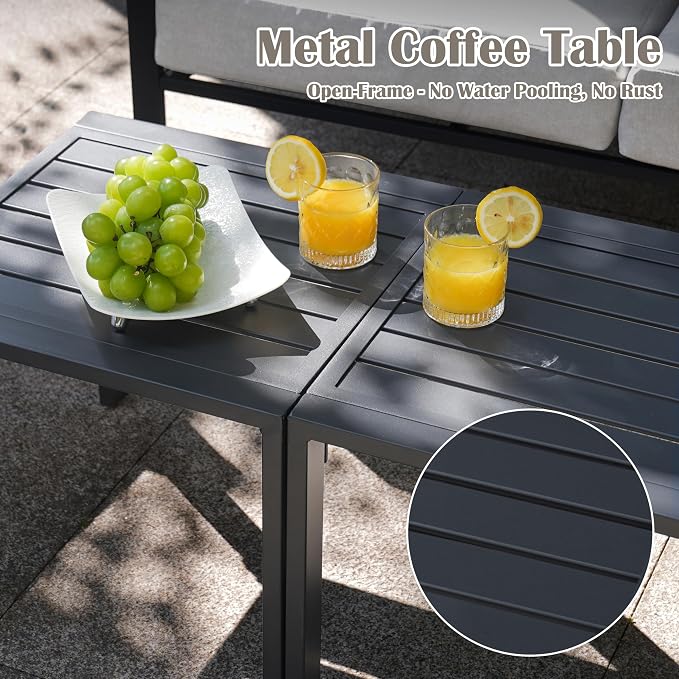 Sundale Outdoor 5 Pieces Patio Furniture Set, All-Weather Metal Outdoor Conversation Set with 6 Inch Cushions and Coffee Tables, Outdoor Furniture Set for Backyard, Balcony, Poolside, Light Grey