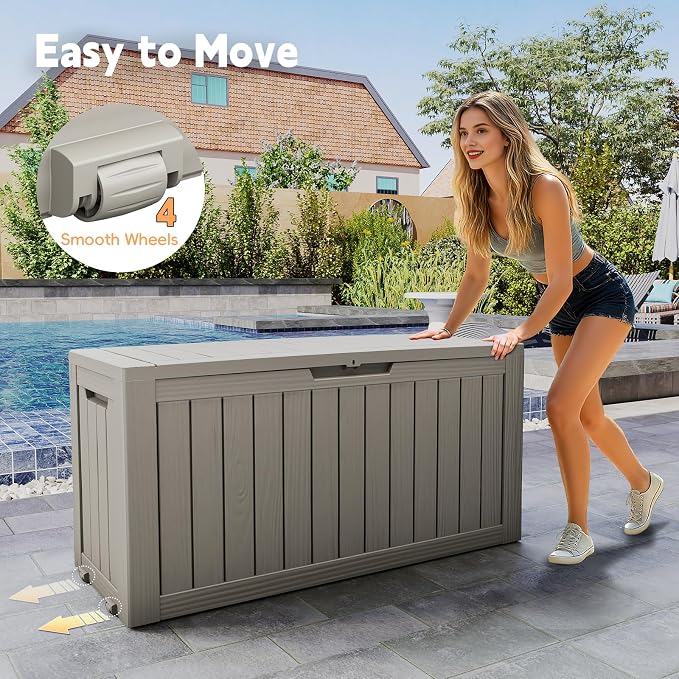 LubanNese Outdoor Storage Box, Waterproof Deck Box, Outdoor Patio Storage Bin, Weatherproof (Grey, 75 Gallon)