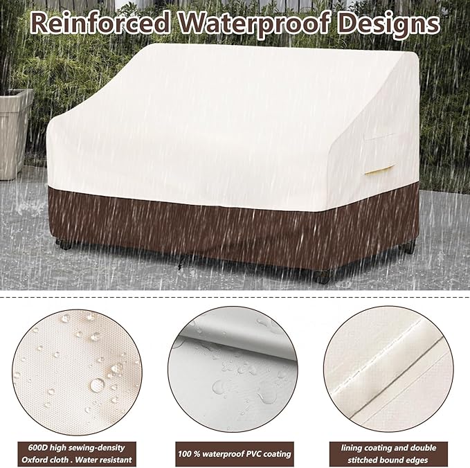 Bitubi Waterproof Patio Sofa Cover, Heavy Duty 3-Seater Outdoor Couch Cover Size Up to 85W x 38D x 35H Inches, Lawn Patio Furniture Covers with Air Vent (Brown)
