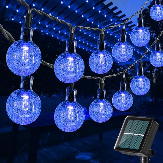 Toodour Solar String Lights Outdoor, 36ft 60 LED Globe String Light with 8 Mode, Waterproof Crystall Ball Lights Solar Patio Lights for Garden, Lawn, Patio, Gazebo, Yard, Outdoor Decor - Blue