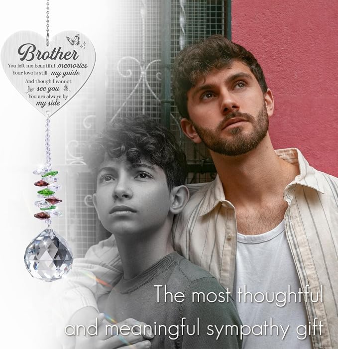 Sympathy Gifts for Loss of Brother,Brother in Heaven Ornaments, Memorial Crystal Suncatcher,Memorial Gifts for Loss of Brother,Christmas Tree Window Rainbow Maker Prisms Home Decor Gift