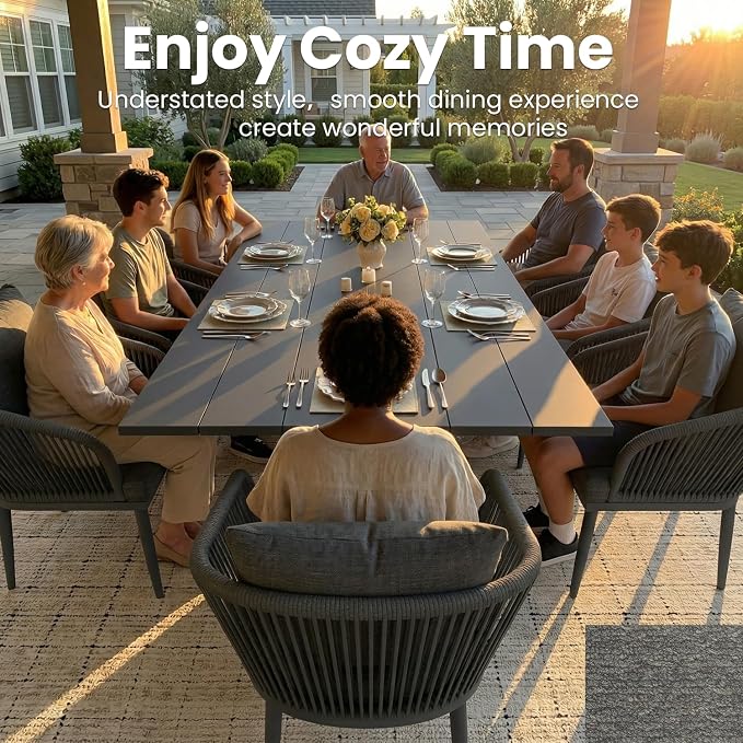 5-Piece Patio Dining Table Sets, Woven Wicker Dining Set with Rectangular Aluminum Table and Dining Chairs Modern Outdoor Dining Furniture Set for Outdoors and Indoors