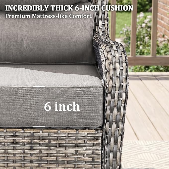 Luxury Swivel Rocker Chairs Fire Pit Set with 6" Thick Cushion 10 piece Wicker Outdoor Patio Chair with Sofa and Ottoman,Comfortable High Back Outdoor Patio Furniture Set - Gery | Gery