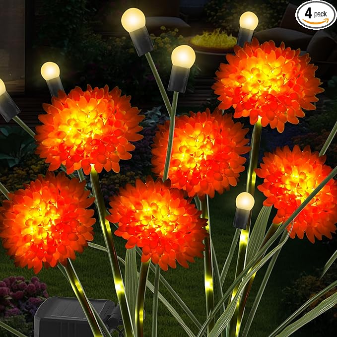 ZENFLORAL'S 4 Pack Solar Garden Lights with Flower and Firefly Decor, Waterproof LED Solar Flowers Outdoor,2 Mode Light for Garden,Patio,Yard,Pathway,Decoration Gifts for Women Mother's Day