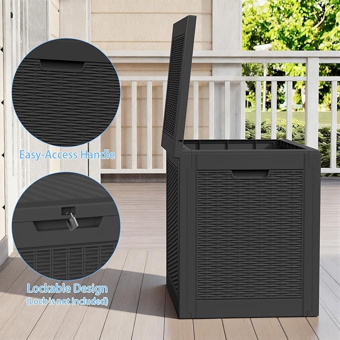 Resin Deck Box Outdoor Storage Box Waterproof for Patio Furniture,Outdoor Cushions,Garden Tools and Pool Supplies (Black, 36 Gallon)