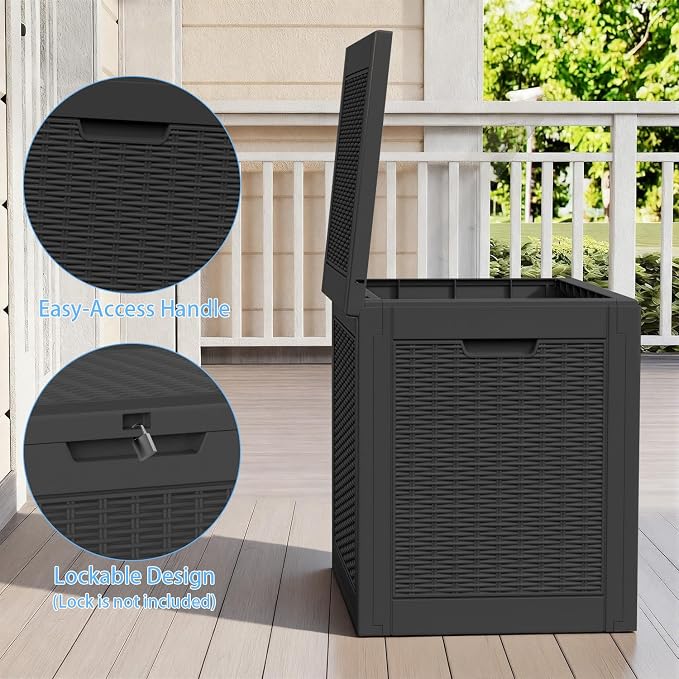35-Gallon Outdoor Storage Box, Waterproof Deck Box for Patio Cushions, Garden Tools, Pool Accessories, Lockable Outside Storage Bin for Backyard & Deck (Black)