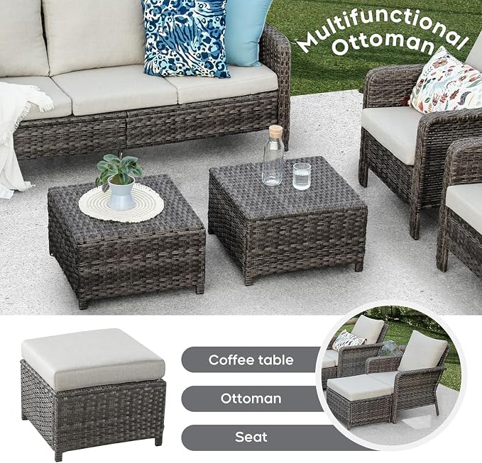 12 Seats Outdoor Patio Furniture Set with Fire Pit Table, High Back Swivel Chairs Conversation Sets With Ergonomic Backrest, Wicker Sectional Sofa with Gilder Chair for Yard Garden Porch, Beige