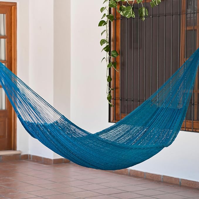 NOVICA Turquoise Blue Nylon Mayan Hand Woven Hammock, Teal Haven' (Single)