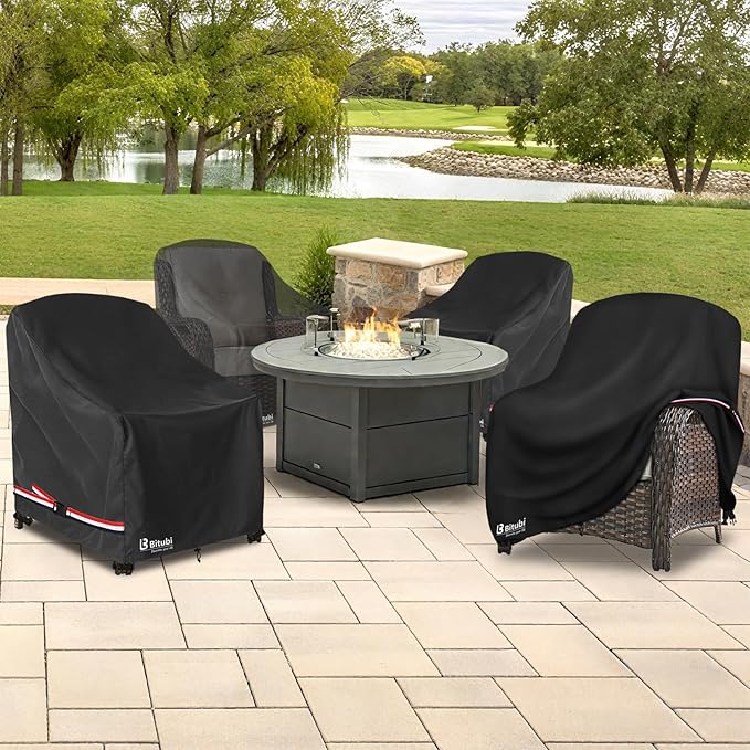 Bitubi Waterproof Patio Chair Covers, Lounge Deep Seat Cover Fits Up to 35W x 38D x 31H inch, Heavy Duty Outdoor Lawn Patio Furniture Cover (2 Pack, Black)