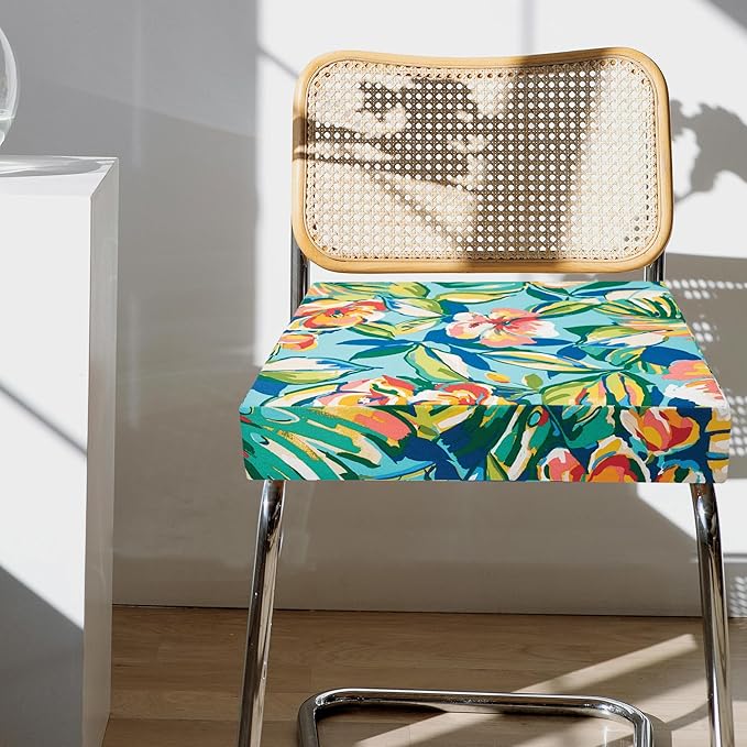 FUNHOME 2 Pack Outdoor Cushion Covers 24" x 22" x 4", No Insert! Water-Resistant Patio Chair Seat Cushion Covers with Zipper and Tie, Replacement Cover Only(Rosario Flower Leaf)