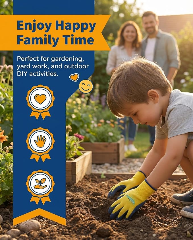 3/6 Pairs Kids Gardening Gloves, Skin-Friendly Rubber Coated Childrens Garden Gloves, Toddler Work Gloves Boys Girls
