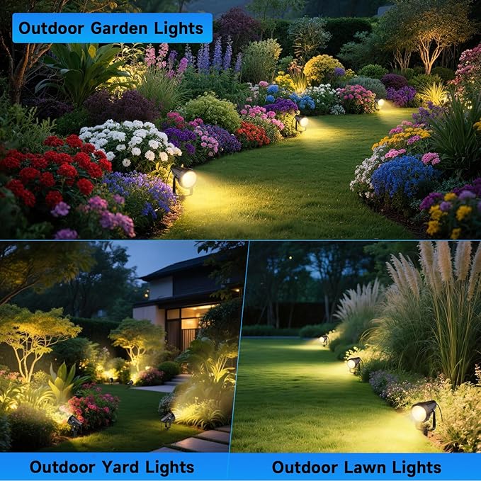 Outdoor Landscape Lighting Low Voltage, 29.5FT Wired LED Spot Light with Plug-in Transformer, IP65 Waterproof Outside Uplight 7W 840LM for Yard Garden Tree Pathway House, Warm Yellow 3000K, Pack of 4
