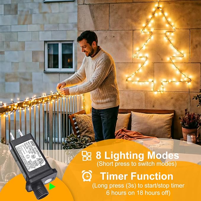 Warm White Christmas Lights Outdoor, 66FT 200 LED Christmas Tree Lights | Waterproof 8 Modes Connectable String Lights for Outside Indoor Patio Classroom Xmas Wedding Party Holiday Decorations