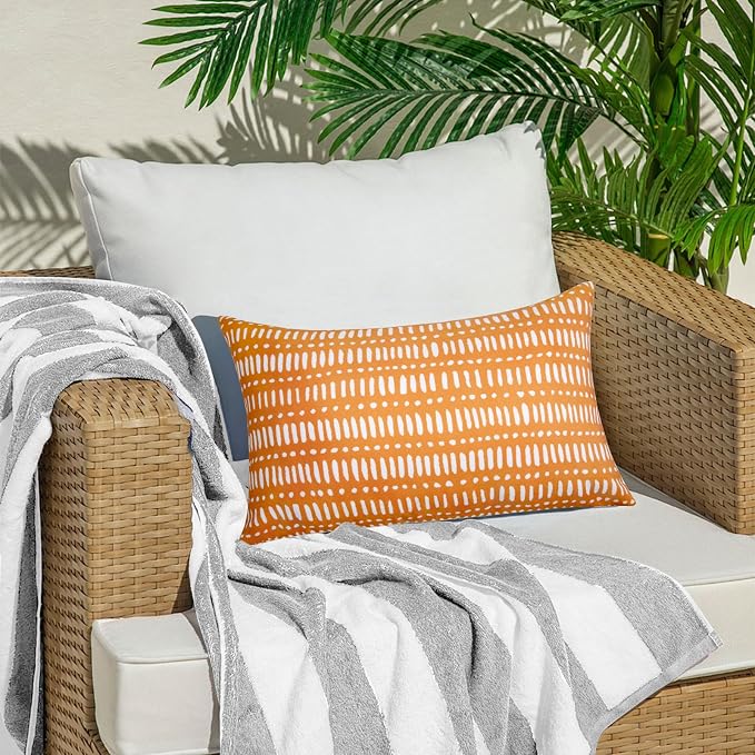 Pack of 2 Outdoor Pillows, 12x20 Outdoor Lumbar Pillows Waterproof | Outdoor Throw Pillows with Inserts, Fluffy and Supportive, Decorative Pillow for Patio and Garden, Pebble Orange