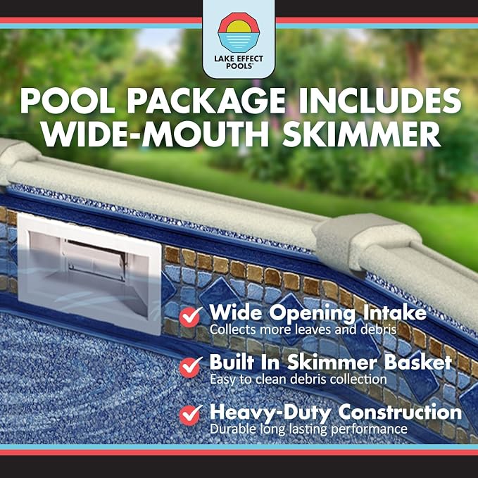 Lake Effect Pools 'Fallston' 18 ft Round Above Ground Swimming Pool | 52 Inch Steel Side Walls | Kit Includes: 25 Gauge Overlap Liner & Widemouth Skimmer