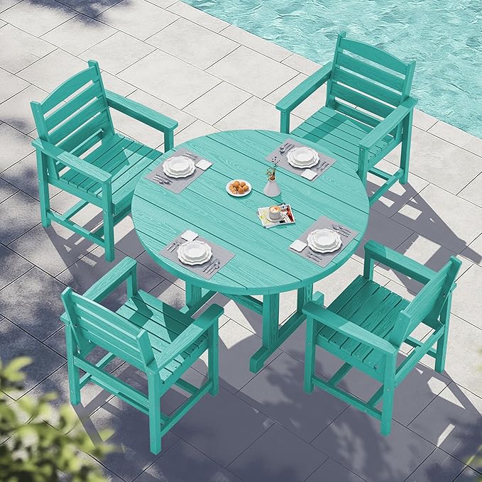 SERWALL 5-Piece Patio Dining Sets, HDPE Outdoor Table and Chairs Furniture Set, 45" Round Dining Table and 4 Dining Chairs, Aruba