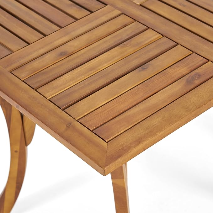Christopher Knight Home 5 Piece Outdoor Dining Set Acacia Wood Square Table and 4 Light Brown Wicker Chairs with Cream Cushions Teak Finish Patio Furniture Set for Garden Backyard Balcony