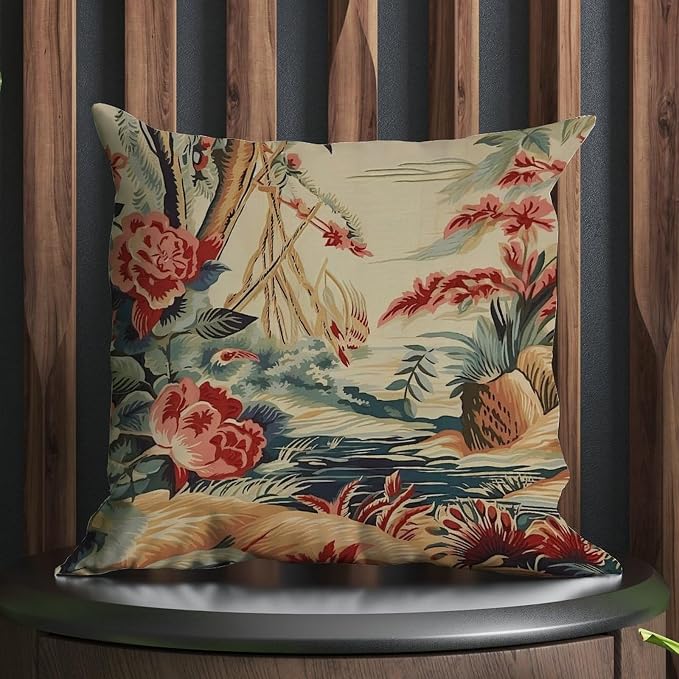 Pillowcase Moore Manor Antique Chinoiserie Pillows Modern Coral Peony Chic Asian Pillow Cover Accent Decorative Cushion Covers Home Decor for Patio Garden Couch Tent 26x26 in