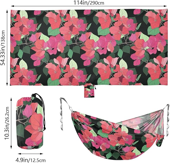 Camping Hammock Outdoor Hammocks for Outside Bougainvillea Flowers Beach Trees Portable Lightweight with Pockets Tree Straps Indoor