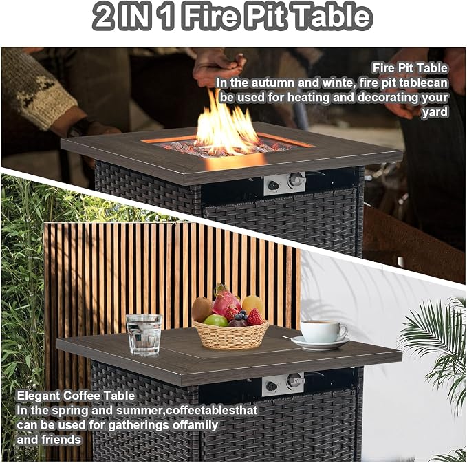HUMMUH 10 Pieces Patio Furniture Set with Fire Pit High Back Wicker Outdoor Furniture Set Swivel Rocker Chairs 3-Seater Couch for Porch,Deck,Backyard