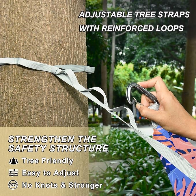 Camping Hammock Outdoor Hammocks for Outside Blue Pink Tropical Leaf Beach Trees Portable Lightweight with Pockets Tree Straps Indoor