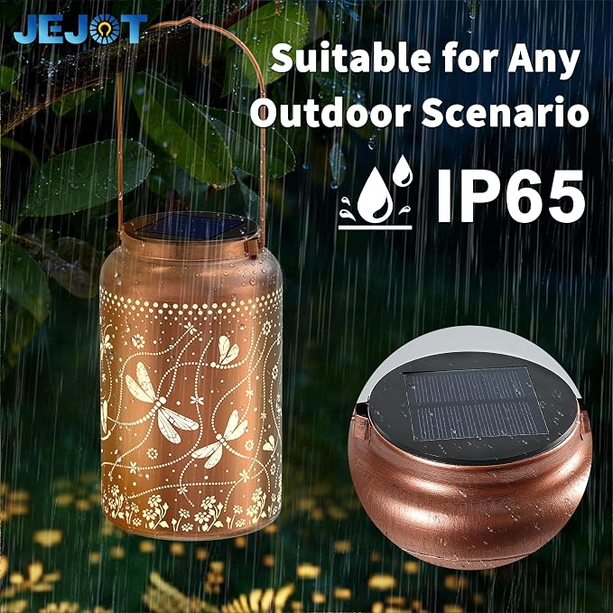 JEJOT Dragonfly Solar Lanterns Outdoor Waterproof,Birthday Gift for Women | Gifts for Mom Grandma, Metal Hanging Solar Light for Yard Garden Porch Landscape Deconration-2Pack