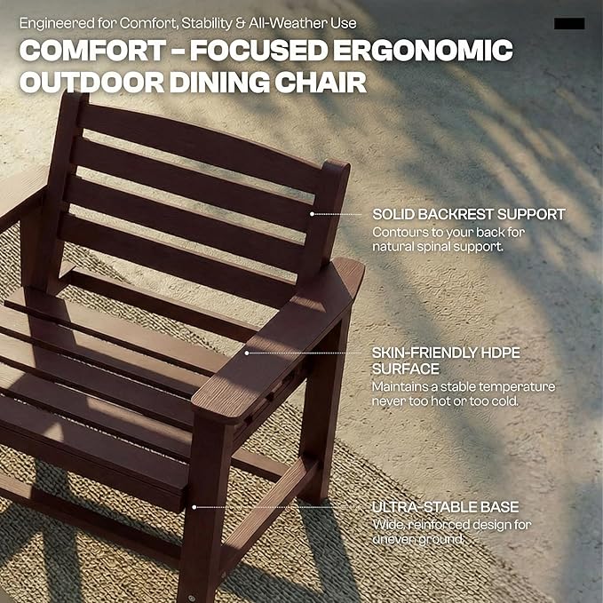 Outdoor HDPE Dining Set 5 Pieces, Patio Table with Umbrella Hole and 4 Chairs, All Weather Patio Furniture for Lawn, Garden, Backyard, Deck, Poolside, Outdoor Dining Table and Chairs, Coffee