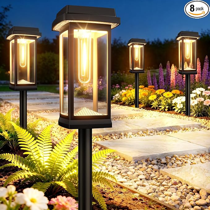 Solar Pathway Lights Outdoor, 8 Pack Upgraded Solar Garden Lights Solar Powered, Solar Lights Outdoor Waterproof IP65, 15 Hours Outdoor Solar Lights for Yard Patio Landscape Walkway Driveway Decor