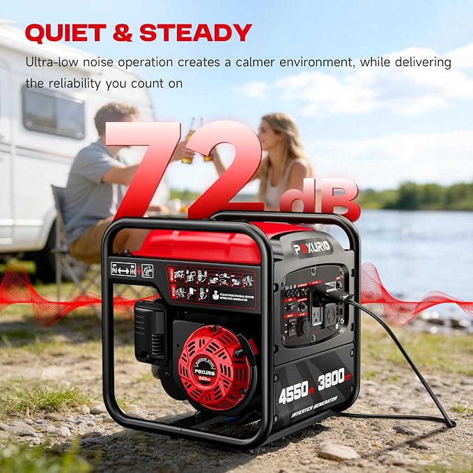 4550-Watt Portable Inverter Generator for Home Use, Open Frame Generator Gas Powered, Lightweight & Quiet for Home Use and Emergency Backup, EPA Compliant-Red