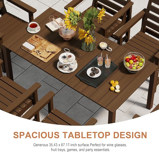 Domi HDPE Outdoor Dining Set, All-Weather 3 Piece Outdoor Dining Table Set with 2" Umbrella Hole, Outdoor Patio Dining Set for Garden, Poolside, Backyard, Deck, Brown