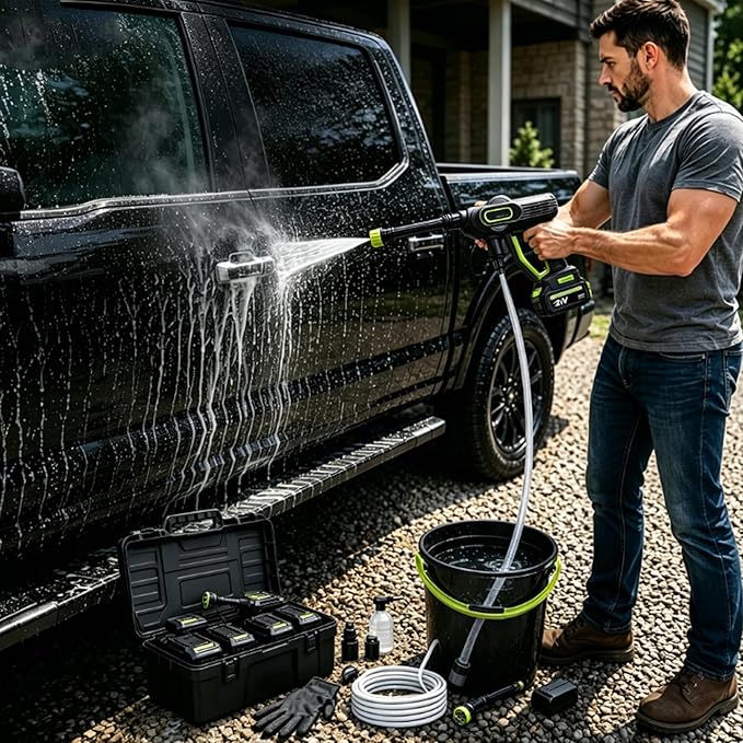 2026 Upgrade Cordless Portable Pressure Washer,1800 Psi Battery Powered Power Washer,Cordless Pressure Washer with 6-in-1 Nozzle,16.5ft Drain Hose & Foam Cannon,for Car,Home,Patio (B, 5 Battery*2)