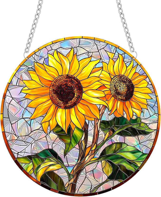 Acrylic Suncatcher Window Hanging, Sunflower Sun Catcher Rainbow Indoor Window Decoration for Living Room Bedroom Summer Home Balcony Ornaments, 7.87 inches
