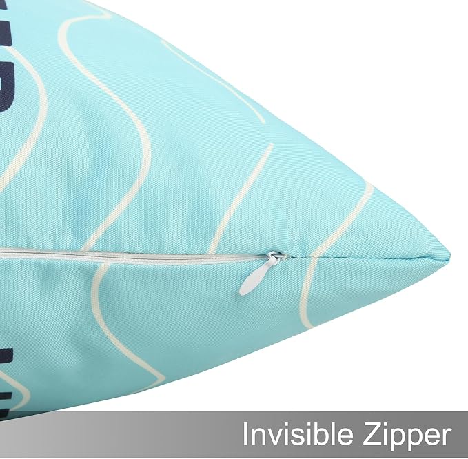 Adabana Outdoor Waterproof Lumbar Pillow Covers 12x20 Inch, Life is Better | Blue Decor Waterproof Pillow Cover Set of 2 for Patio, Porch, Garden Furniture,Life is Better by The Pool